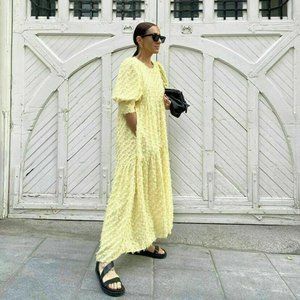 ZARA VOLUMINOUS TEXTURED WEAVE DRESS YELLOW